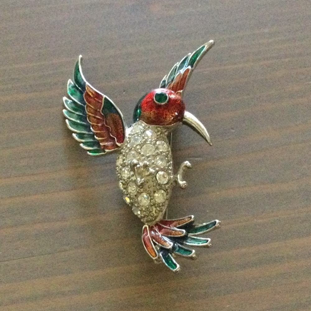 3 for $30 item - Enamel & Gold Tone Hummingbird Brooch - Picture 1 of 2